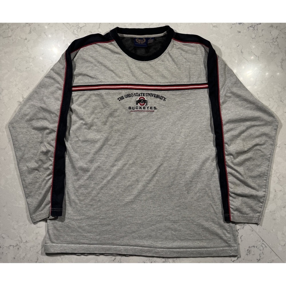 VTG Y2K Ohio State Buckeyes T-Shirt Mens 2XL XXL Gray Red Long Sleeve Tee NCAA